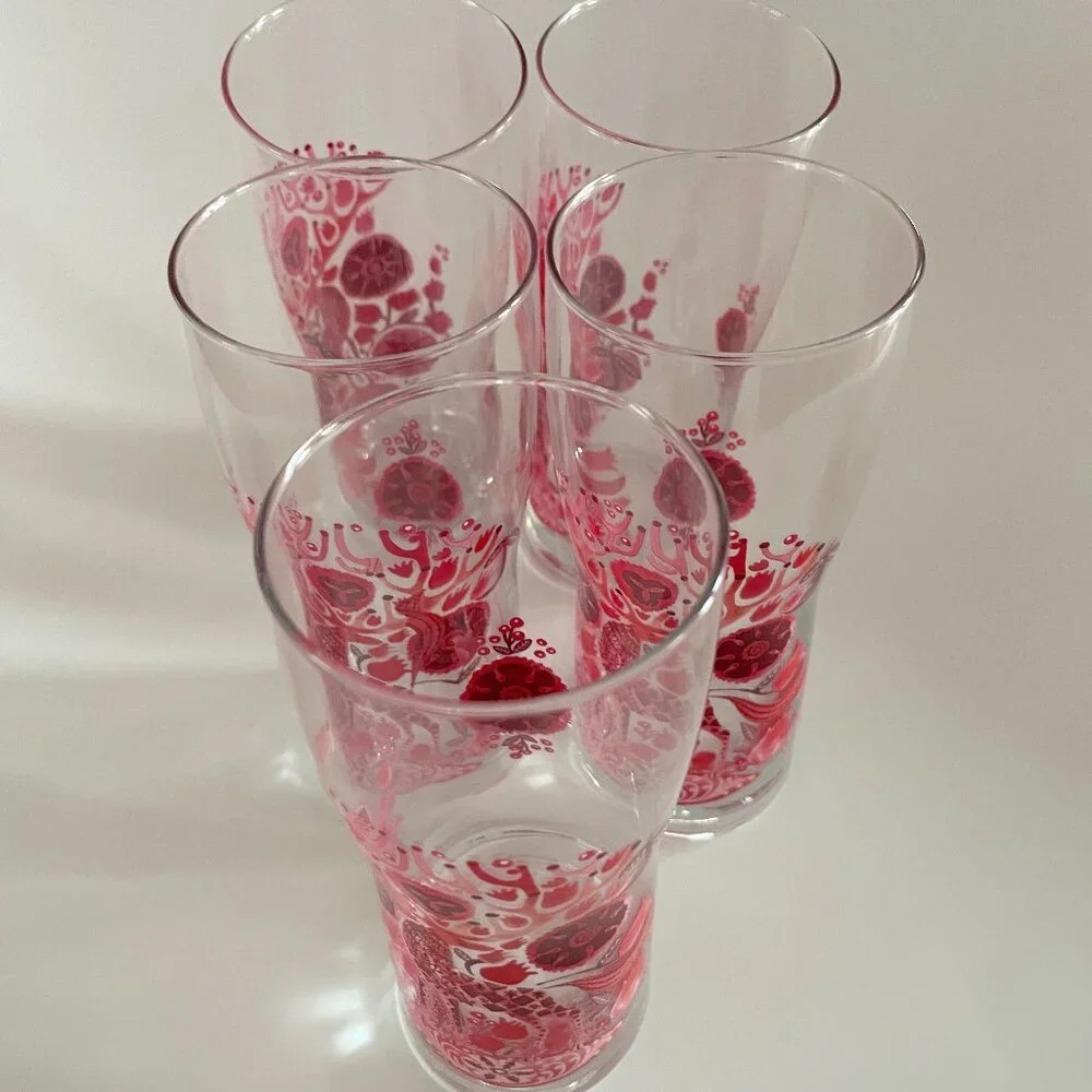 Anthropologie Nordic Sunrise Juice Glass RED DEER - SET of 5 GLASSES